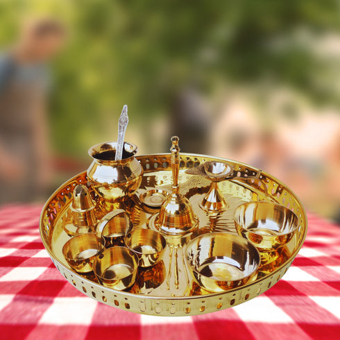 Brass Puja Thali Set With Multiple Items 1.155Kg